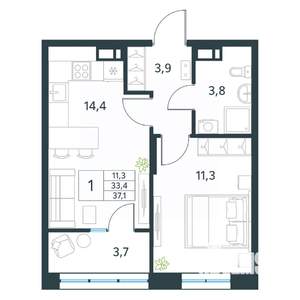1-к квартира, вторичка, 37м2, 12/18 этаж