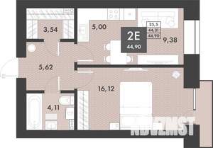 1-к квартира, строящийся дом, 44м2, 8/9 этаж