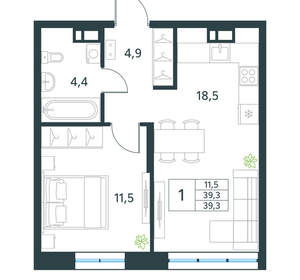 1-к квартира, вторичка, 39м2, 4/10 этаж