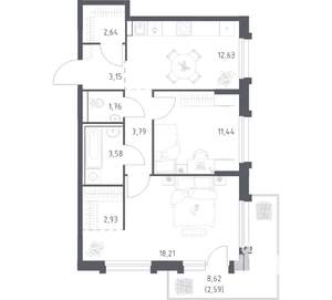 2-к квартира, вторичка, 63м2, 17/17 этаж