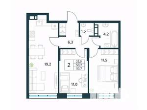 2-к квартира, вторичка, 54м2, 3/18 этаж