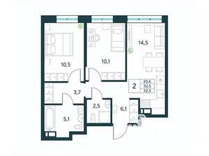 2-к квартира, вторичка, 53м2, 5/18 этаж