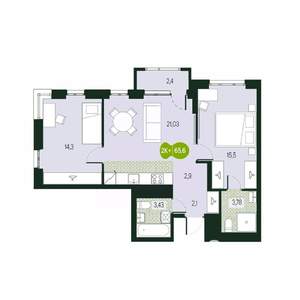 3-к квартира, вторичка, 66м2, 14/17 этаж