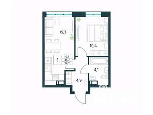 1-к квартира, вторичка, 35м2, 3/18 этаж