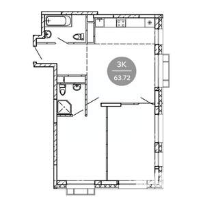 3-к квартира, вторичка, 64м2, 8/15 этаж