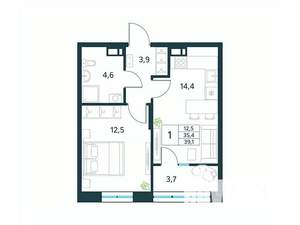 1-к квартира, вторичка, 39м2, 3/18 этаж