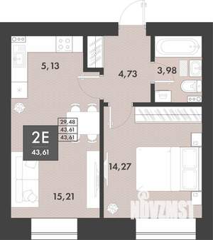 1-к квартира, строящийся дом, 43м2, 2/9 этаж