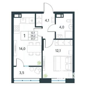 1-к квартира, вторичка, 38м2, 18/18 этаж