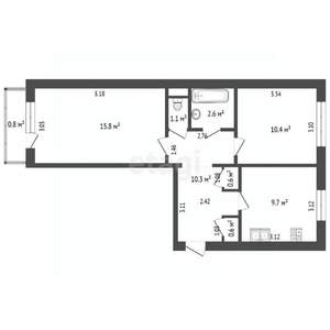 2-к квартира, вторичка, 52м2, 5/5 этаж