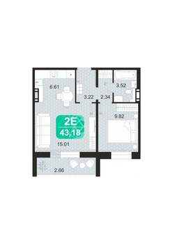 2-к квартира, строящийся дом, 43м2, 2/9 этаж