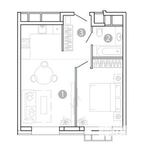 1-к квартира, вторичка, 44м2, 8/15 этаж
