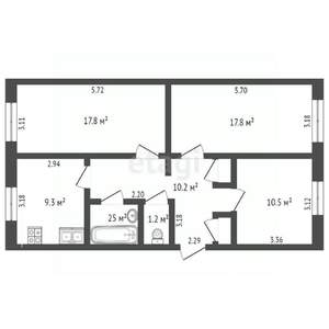 3-к квартира, вторичка, 61м2, 1/5 этаж
