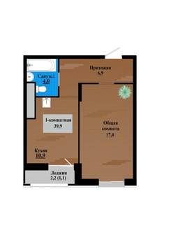 1-к квартира, строящийся дом, 40м2, 4/12 этаж