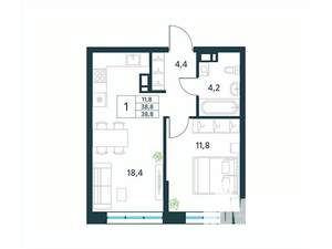 1-к квартира, вторичка, 39м2, 3/18 этаж