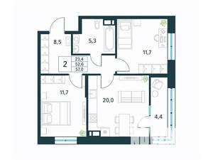 2-к квартира, вторичка, 57м2, 16/18 этаж