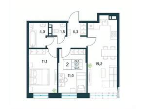 2-к квартира, вторичка, 53м2, 6/18 этаж