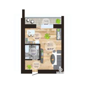 1-к квартира, строящийся дом, 35м2, 1/14 этаж