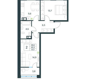 2-к квартира, вторичка, 53м2, 8/18 этаж