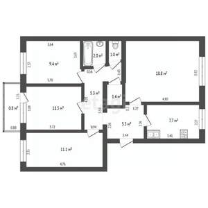 4-к квартира, вторичка, 74м2, 5/5 этаж