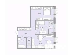 2-к квартира, вторичка, 62м2, 8/18 этаж