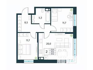 2-к квартира, вторичка, 57м2, 4/18 этаж