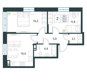 2-к квартира, вторичка, 52м2, 5/10 этаж