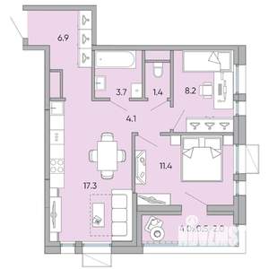 2-к квартира, вторичка, 55м2, 7/18 этаж
