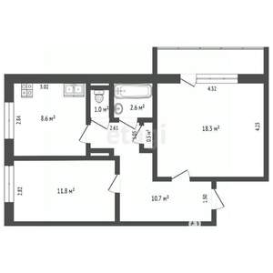 2-к квартира, вторичка, 55м2, 6/10 этаж