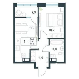 1-к квартира, вторичка, 33м2, 12/18 этаж