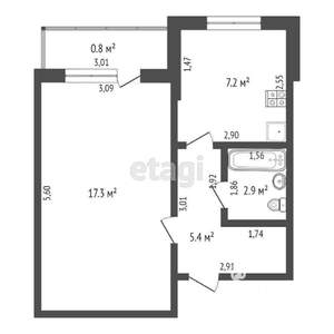 1-к квартира, вторичка, 33м2, 4/5 этаж