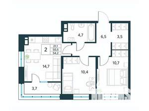 2-к квартира, вторичка, 54м2, 6/10 этаж