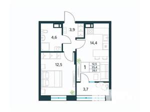 1-к квартира, вторичка, 39м2, 9/18 этаж