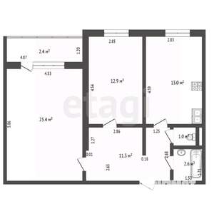 2-к квартира, вторичка, 66м2, 1/5 этаж