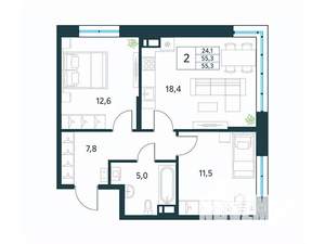 2-к квартира, вторичка, 55м2, 3/18 этаж