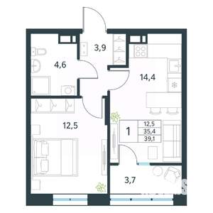1-к квартира, вторичка, 39м2, 12/18 этаж