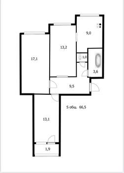 2-к квартира, вторичка, 67м2, 1/9 этаж