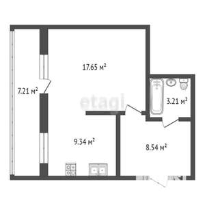1-к квартира, вторичка, 42м2, 12/16 этаж