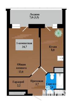 1-к квартира, строящийся дом, 35м2, 8/12 этаж