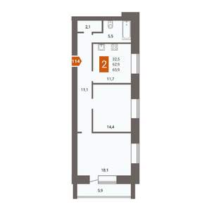 2-к квартира, строящийся дом, 66м2, 16/16 этаж