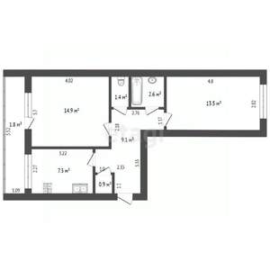 2-к квартира, вторичка, 50м2, 3/4 этаж