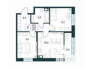 2-к квартира, вторичка, 57м2, 15/18 этаж
