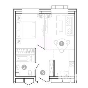 1-к квартира, вторичка, 42м2, 4/15 этаж