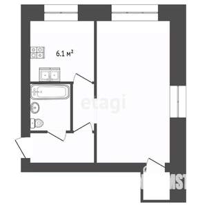 1-к квартира, вторичка, 31м2, 1/2 этаж