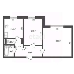 2-к квартира, вторичка, 51м2, 1/9 этаж