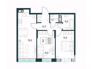 2-к квартира, вторичка, 54м2, 3/18 этаж