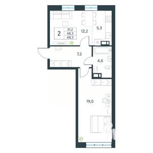 2-к квартира, вторичка, 48м2, 4/18 этаж