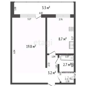 1-к квартира, вторичка, 39м2, 9/9 этаж