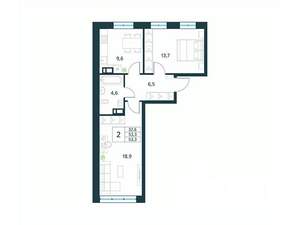 2-к квартира, вторичка, 53м2, 3/18 этаж