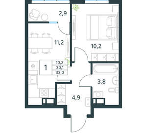 1-к квартира, вторичка, 33м2, 12/18 этаж