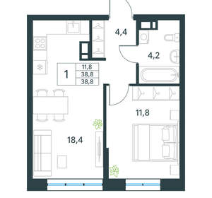 1-к квартира, вторичка, 39м2, 3/18 этаж